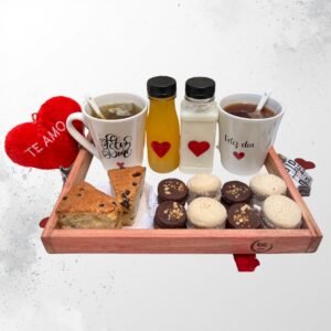 Desayuno Aniversario Romántico con Tazas, Dulces y Bandeja | Regalo Sorpresa
